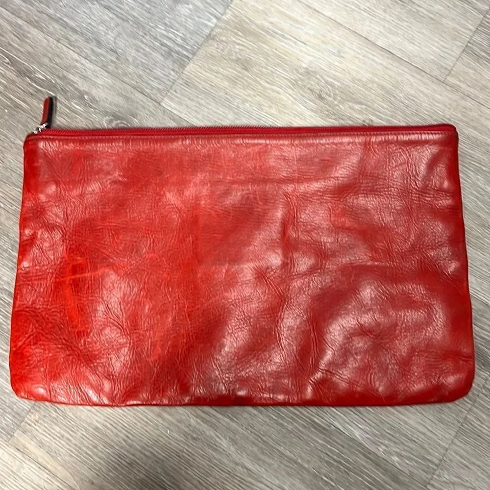 BRAND NEW - Leather Laptop Case / Pouch - Red Leather - Zipper Closure